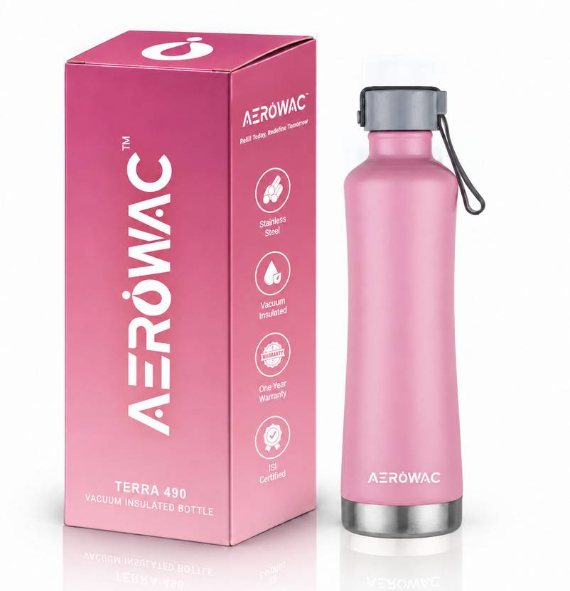 AEROWAC Terra Double Wall Vacuum Insulated Hot & Cold Water Bottle/BPA-Free & Leakproof 490 ml Steel Bottle