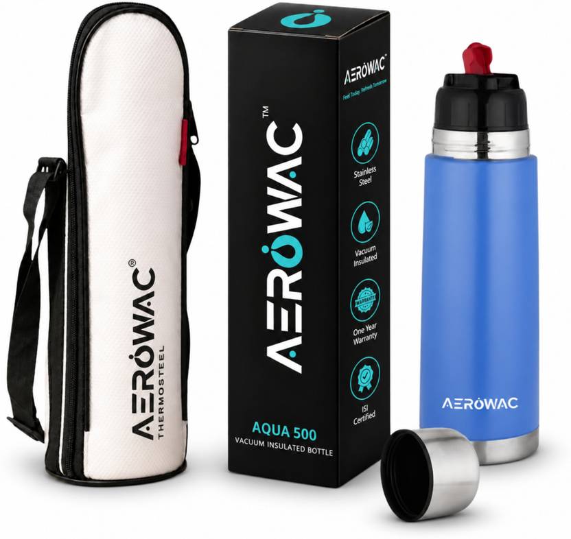 AEROWAC Aqua Double Wall Vacuum Insulated Hot & Cold Water Bottle/BPA-Free & Leakproof 500 ml Stainless Steel Flask