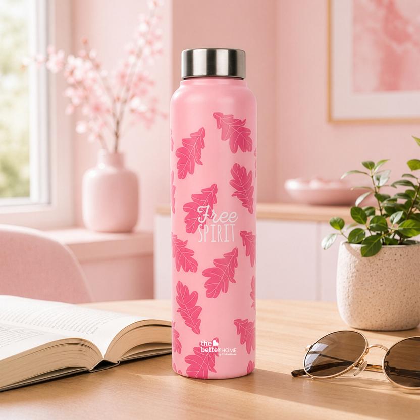 The Better Home Steel Water Bottle 1L, Leaf Print, BPA