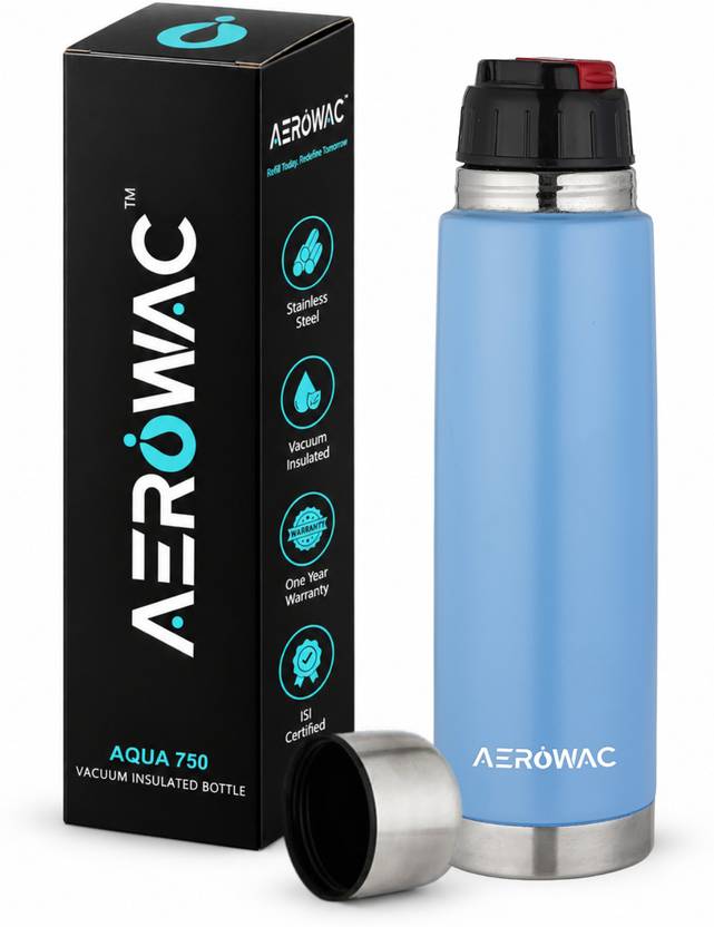 AEROWAC Aqua Double Wall Vacuum Insulated Hot & Cold Water Bottle/BPA-Free & Leakproof 750 ml Stainless Steel Flask