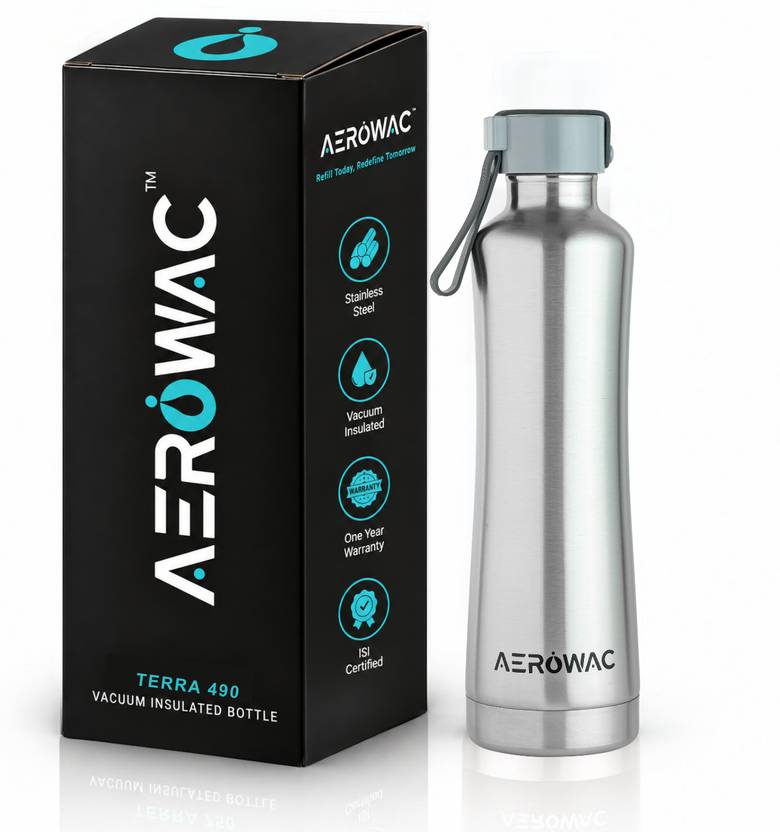 AEROWAC Terra Double Wall Vacuum Insulated Hot & Cold Water Bottle/BPA-Free & Leakproof 490 ml Steel Bottle