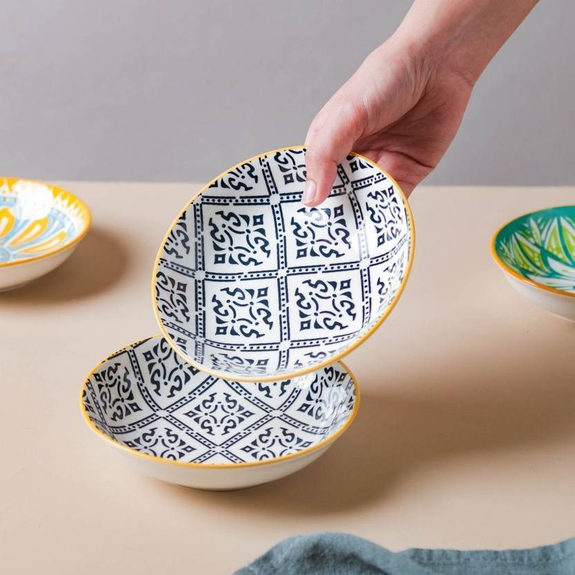 Nestasia Ceramic Serving Bowl Mandala Appetizer Plate Set of 2