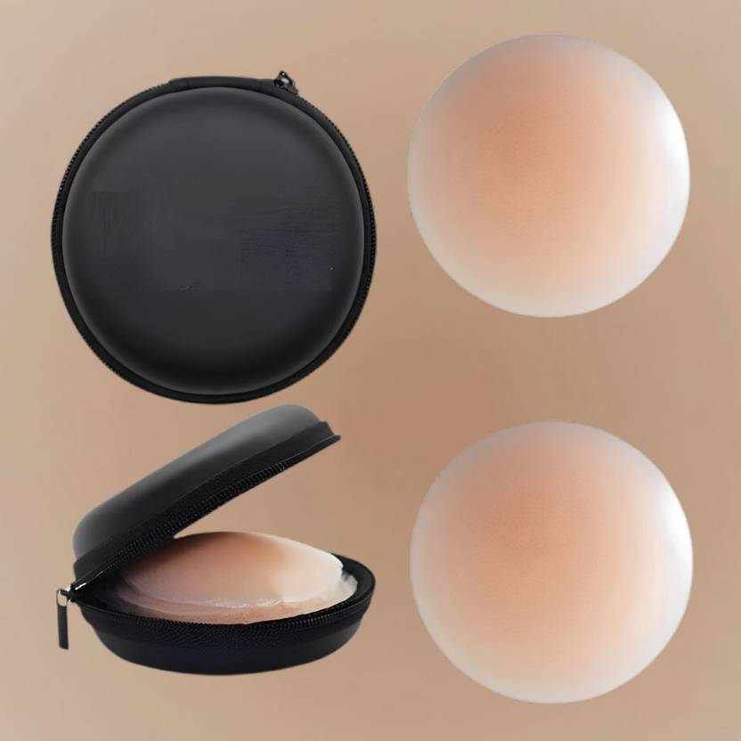 Laxora Women's Invisible Reusable Breast Covers Thin Silicone Nipple Pads Cotton Peel and Stick Bra Petals