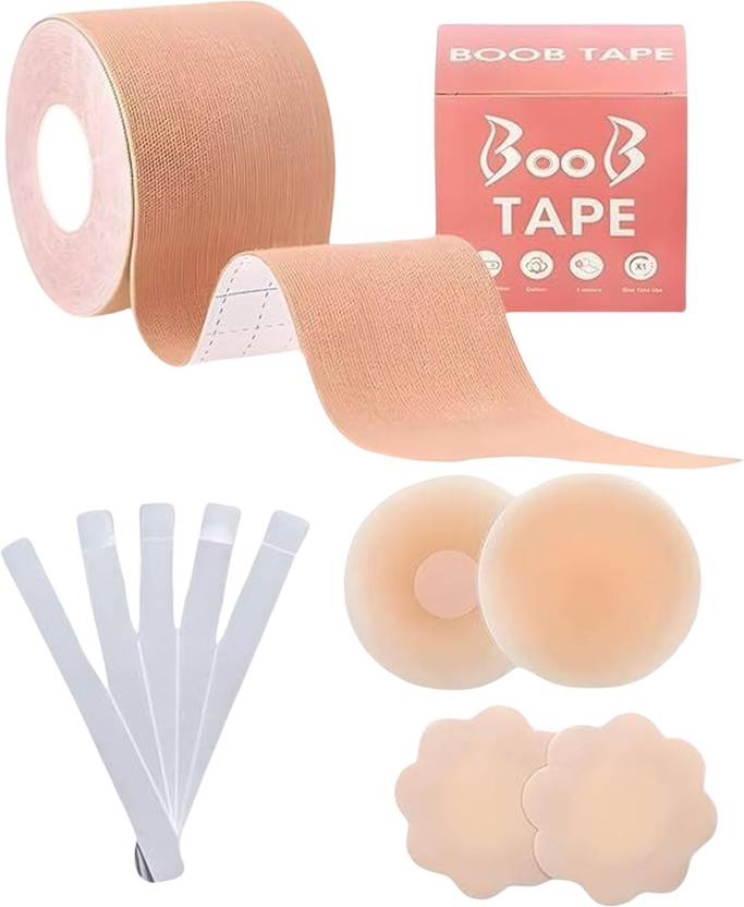 Brahmani world One Boob Tape with 2 stip and 2 Nippal Cover Silicon 36 Fashion Tape Cotton Push Up Bra Petals