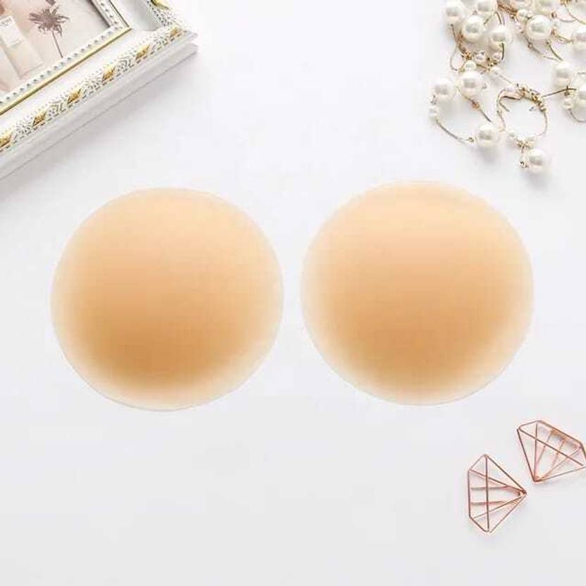 Reusable Silicone Nipple Covers - Invisible Adhesive Bra, Beige, One Size (Pair)
