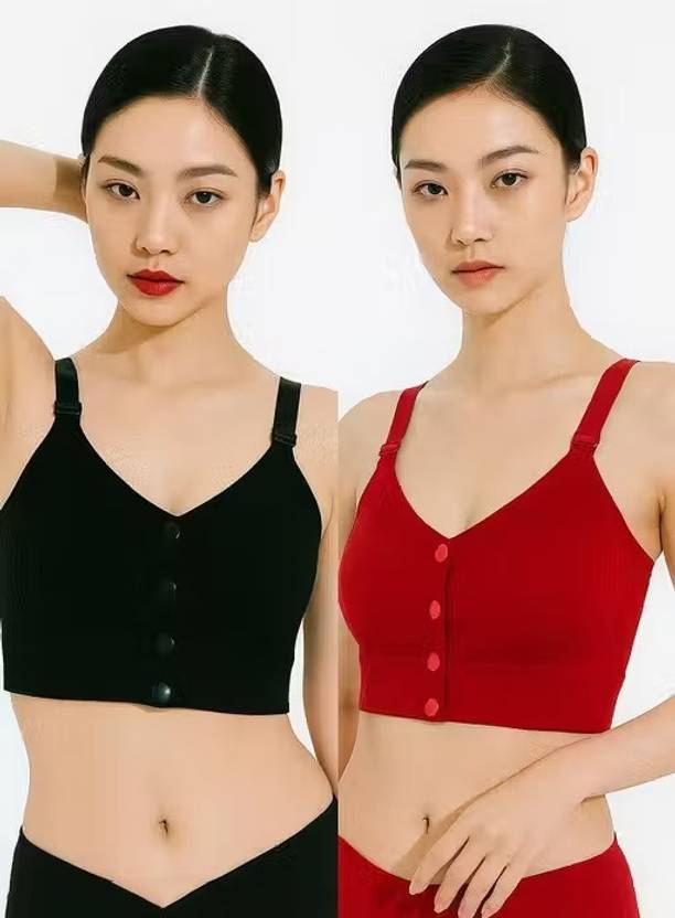 Boddify Comfort Rib Front Button Bralette Women Bralette Lightly Padded Bra