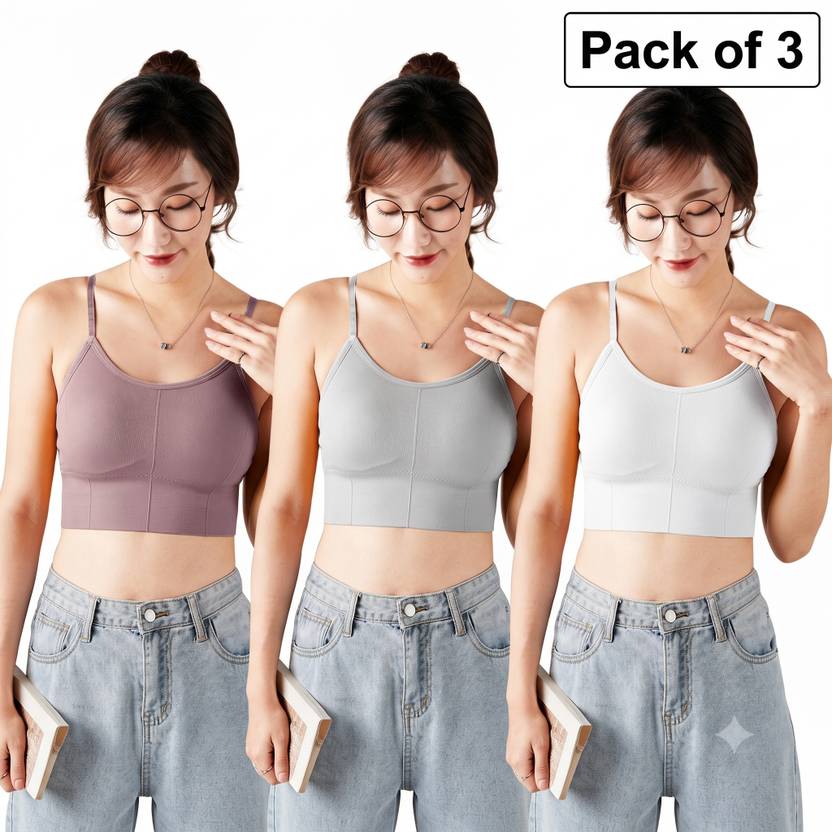 PINK SECRET Pack of 3 Women Cami Bra Lightly Padded Bra