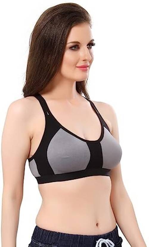 Women Sports Non Padded Bra  (Grey)