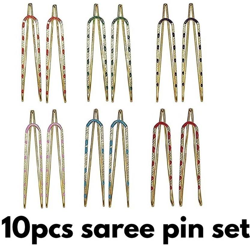 ASHA 10pcs Saree pin Waist pleats Pallu Sarees clip Brooch holding Heavy Brooch