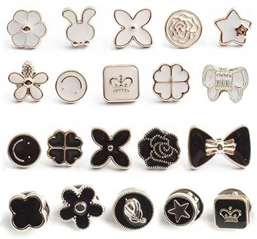 Shreeyogi 20Pcs Women Shirt Brooch Pearl No Sew Button Pins Instant Jeans Safety Pin Brooch