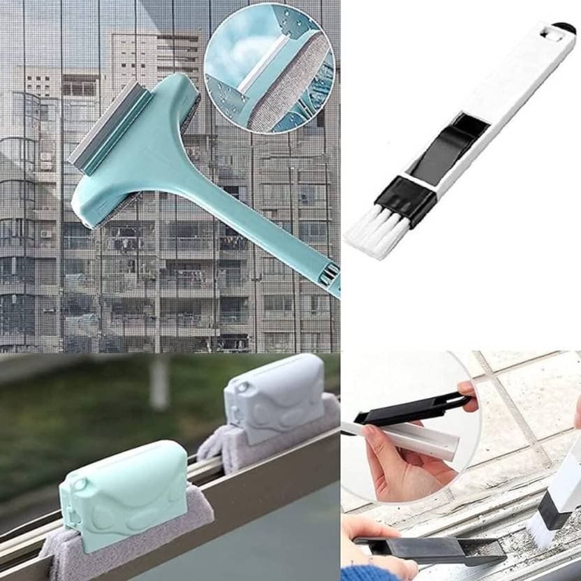 BRSKG SELLS Combo of window groove frame and cleaning brush and dust cleaning brush. Plastic Wet and Dry Brush