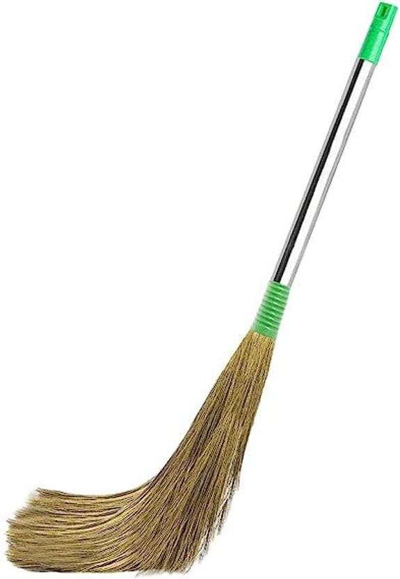 BuwasFashion PREMIUM QUALITY NATURAL LONG LASTING STEEL HANDLED 1 PC BROOM Grass Dry Broom