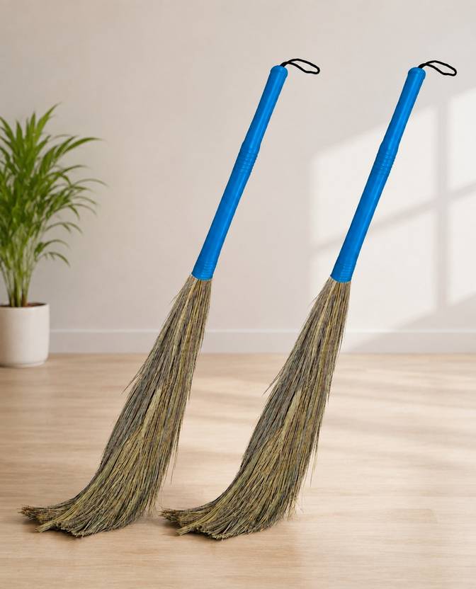 BuwasFashion Premium Quality Natural Long-lasting Plastic Handle Natural broom 2pcs Grass Wet and Dry Broom