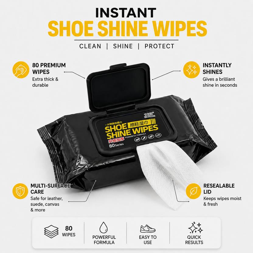 The artisoul Shoe Shine wipes, Instant Shoe Cleaning and Polishing wipes, 80 wipes Canvas, Leather, Sports, Synthetic Leather, Velour, Nubuck, Suede Shoe Cleaner