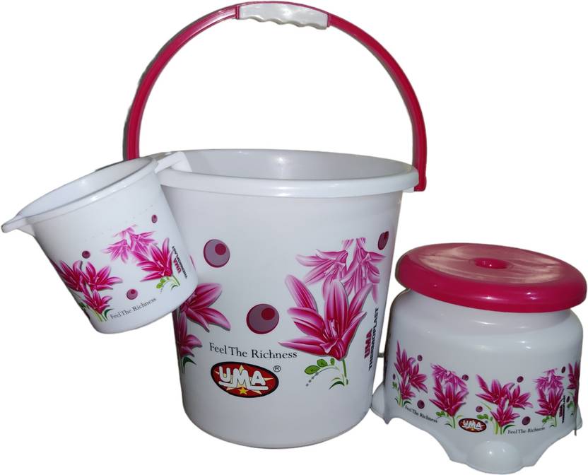 UMA Bathroom Set 3 Pieces Bucket (20 liters), Mug (1.5 Liters), Stool