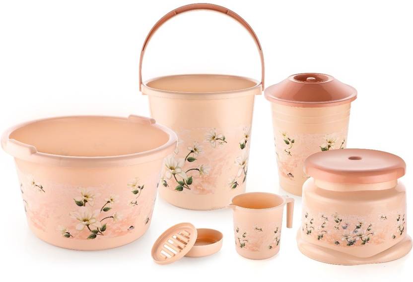 Veksin 6 Bathroom Accessories Set Plastic Bath Set Bathroom Bucket