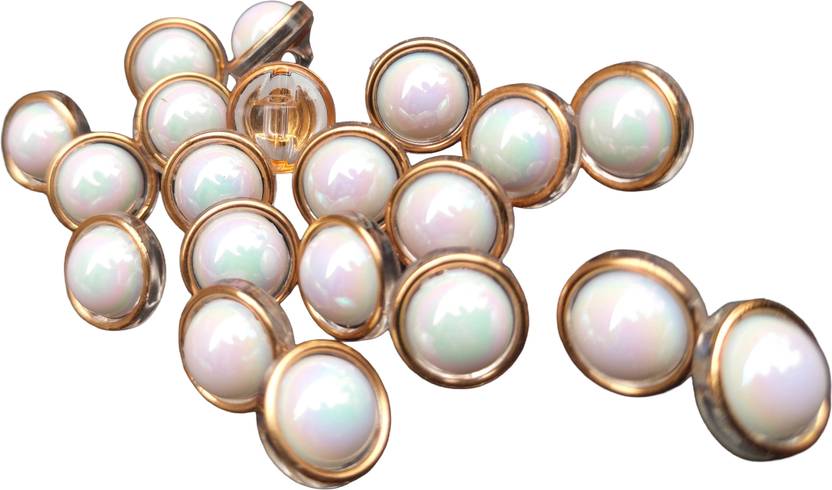 Buttongallery Attractive White Pearl Buttons with Golden Ring Pearls, Plastic Buttons