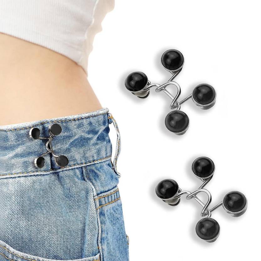 Varni Creation Pearl Black Jeans Button Pins Adjustable Waist Buckle No Sew Required Instant Metal Buttons