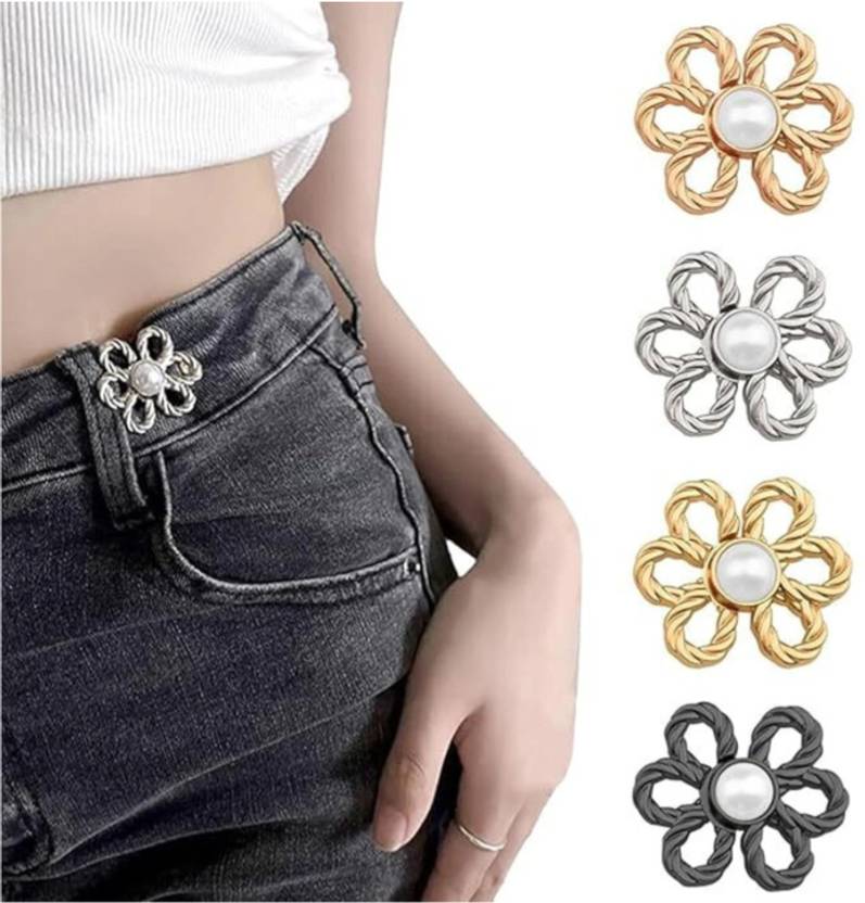 crewla Adjustable Flower Jeans clip Instant Pant Waist Buttons (4pcs) Metal Buttons
