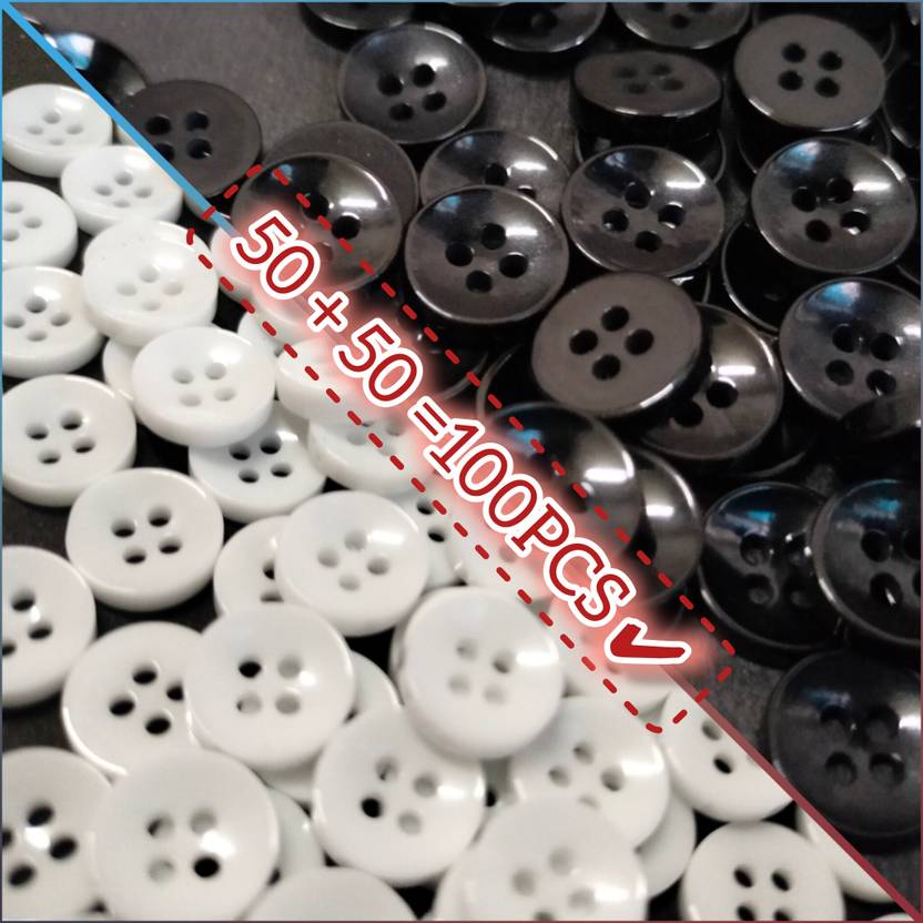 Buttoncorner 1 cm Plain White & Black Button for Shirts/Kurtas – Simple & Elegant Look Plastic Buttons
