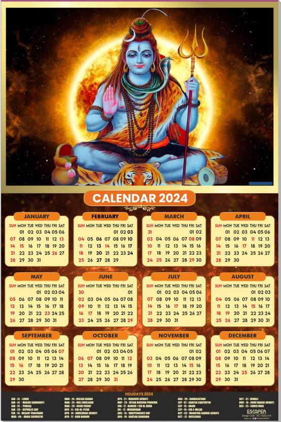 ESCAPER Lord Shiva Wall Calendar 2024 for office & home 2024 Wall