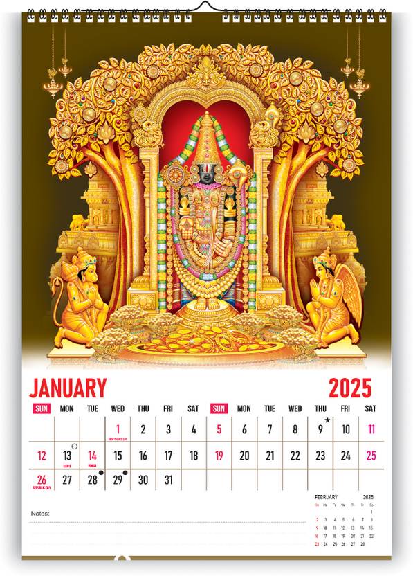 Leonius Hindu Religious Wall Calendar 2025 South Indian Temple Deity