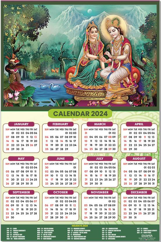 ESCAPER Radha Krishna Calendar Big Size 2024 for office & home 2024 Radharaman Calendar 2025 January