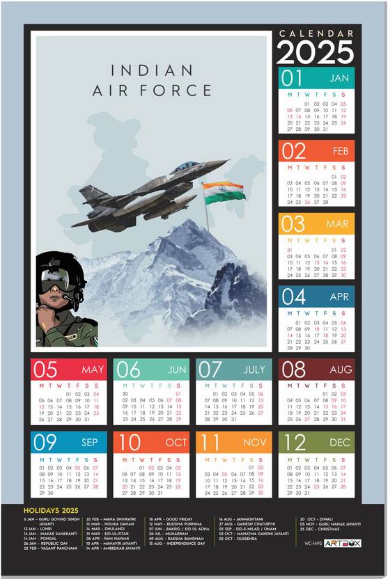 ARTBOX Indian Air Force Calendar Indian Army Calendar Wall Calendar Indian Air Force Calendar 2025 With Holidays