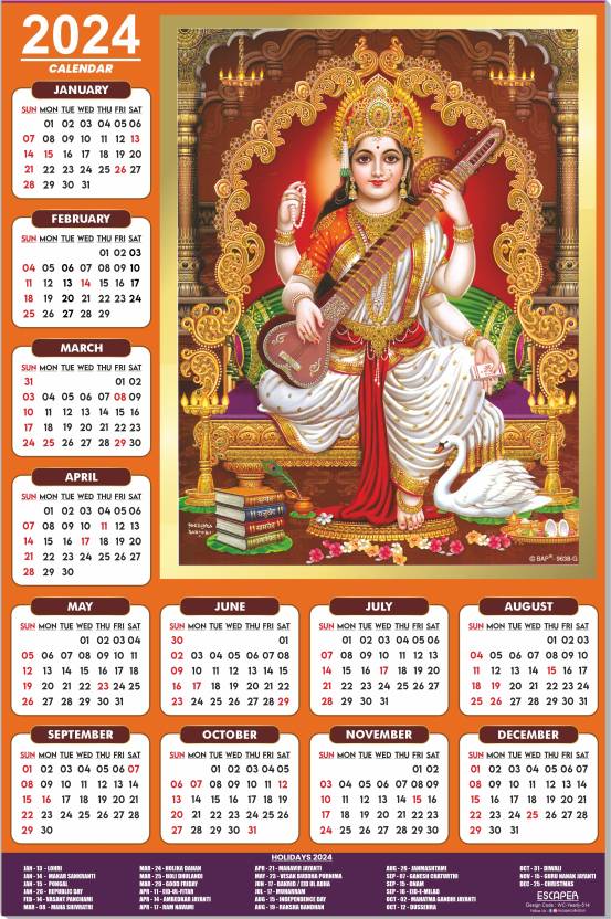 ESCAPER Saraswati Calendar 2024 | Goddess Saraswati Calendar 2024 Wall ...