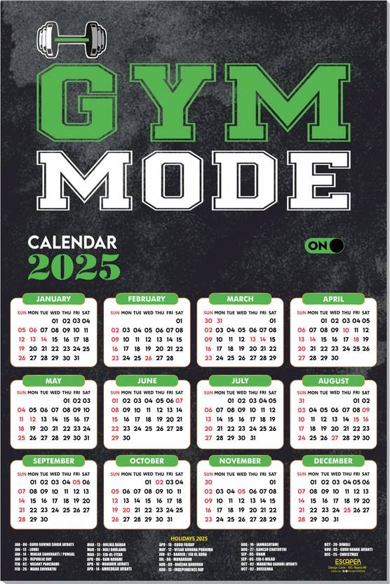 ESCAPER Gym Mode On Gym Wall Calendar 2025 hanging , Wall Calendar 2025