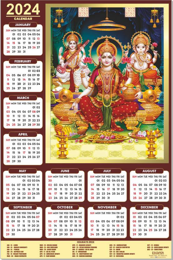 ESCAPER Goddess Laxmi Calendar 2024 for office & home 2024 Wall