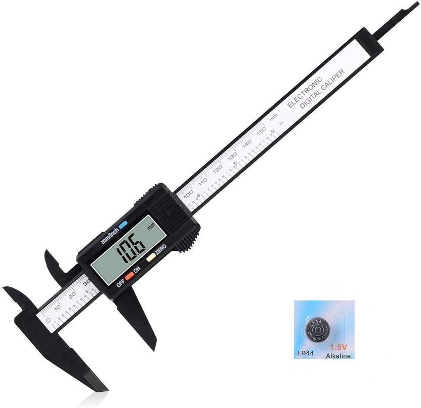 BALRAMA 6" 150 mm 6 inch Carbon Fiber Plastic Electronic Thickness Gauge with LCD Screen Mh 200 Gm Digital Pocket Scale Digital Pocket Weighing Scale Green Backlight Digital Caliper