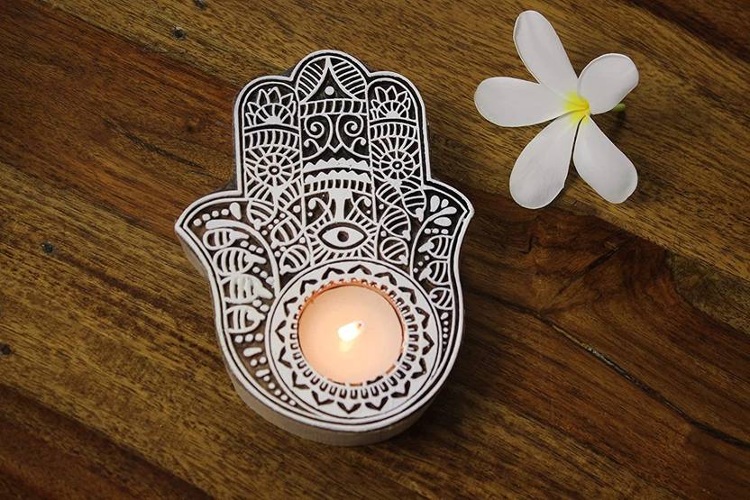 Reniq Wooden Hand Design Tea Light Candle Holder Stand Handmade Wooden
