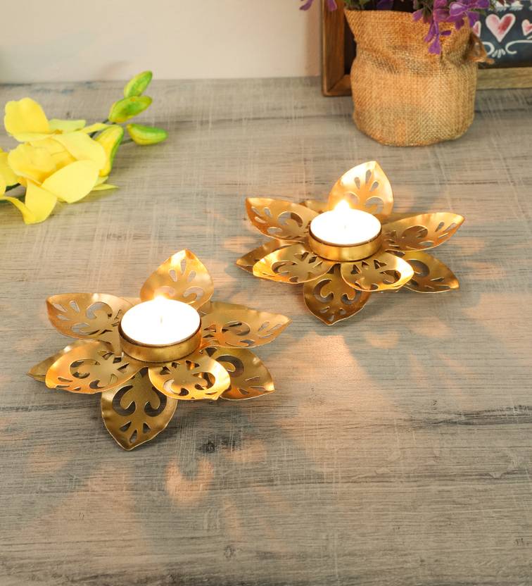 Amaya Decors Gold Small Flower Aluminium 1 - Cup Tealight Holder