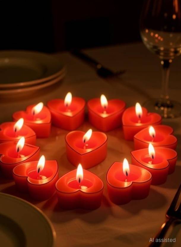 Biway Heart Shaped Red Candles scented Pack 10/ T light Heart Shape Candles Candle