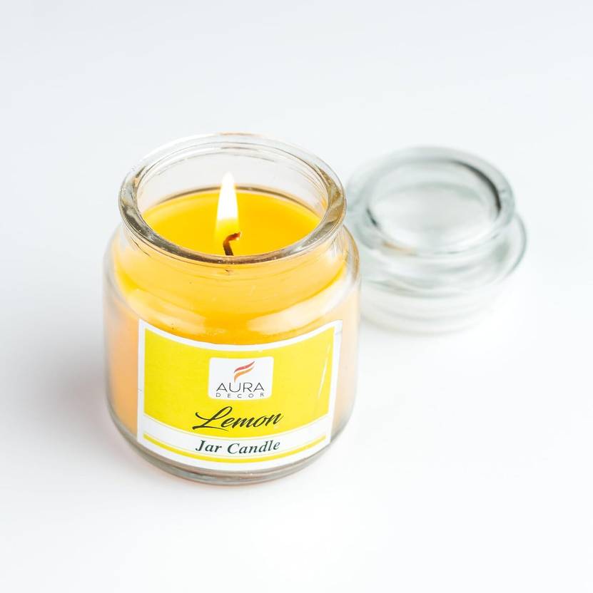 AuraDecor Highly Scented Lemon Fragrance Jar Candle Burning Time 30 hours approx Candle