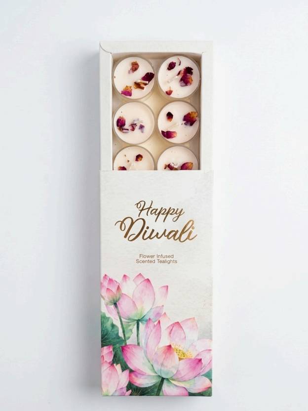 AestheticsCraft Happy Diwali Flower Infused Scented Tealight Candles for Home Decoration & Gift Candle