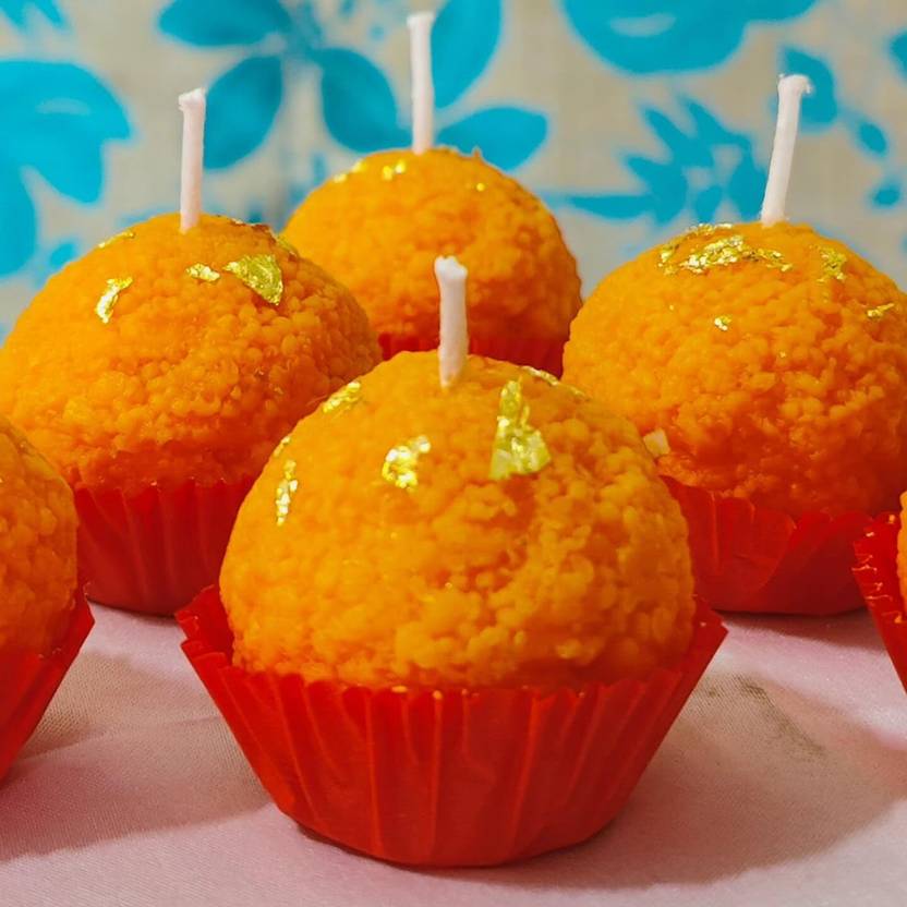 Areezo Motichoor Laddoo Candles Festive Laddu Candle Set Pack of 4 Candle