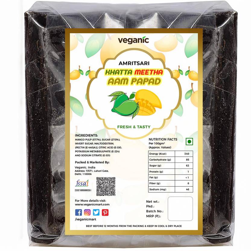 Veganic Amritsari Aam Papad With Masala | Dried Spiced Mango| Khatta Black Aam Papad Tangy Jelly Candy