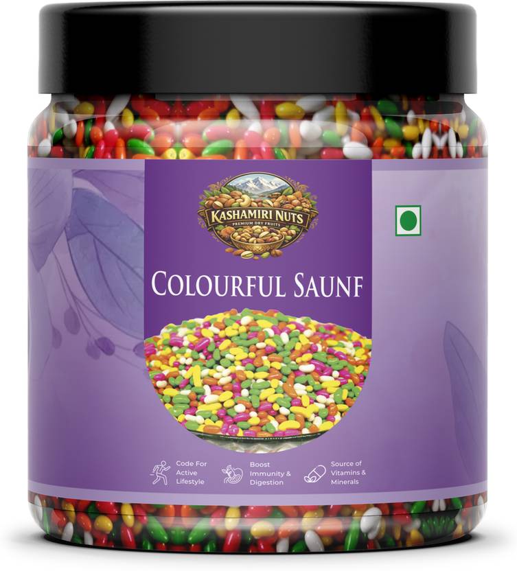 KASHMIRI NUTS Colourful Coated SAUNF | Colorful Fennel Seed Mouth Freshener | Jar Pack | Fennel Seeds Mouth Freshener