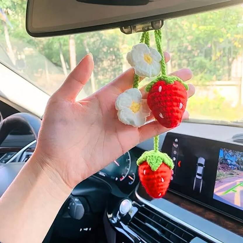 Snowys Shop Handmade Cute Strawberry Daisy Charm- Daisy Flower Car Hanging Accessory Car Hanging Ornament