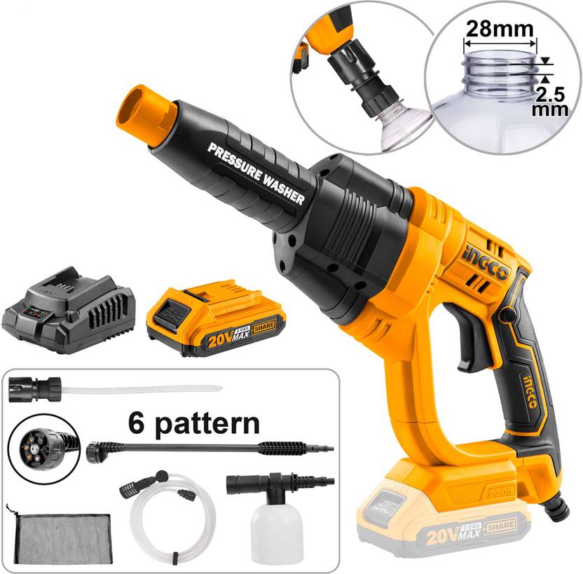 INGCO Lithiumion pressure washer with 2.0AH battery and fast charger