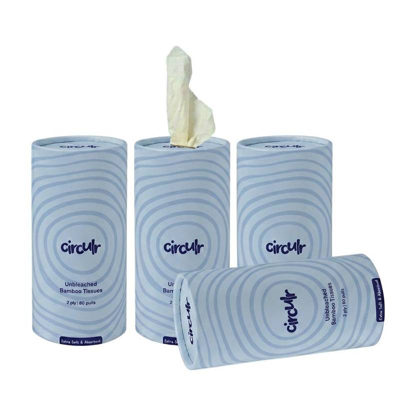 Ecofira Bamboo Tissue Circular Box for Car, Pack of 4 (50 Pulls Each)