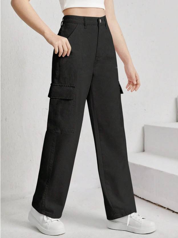 Masterly Weft Women Flared Mid Rise Black Jeans