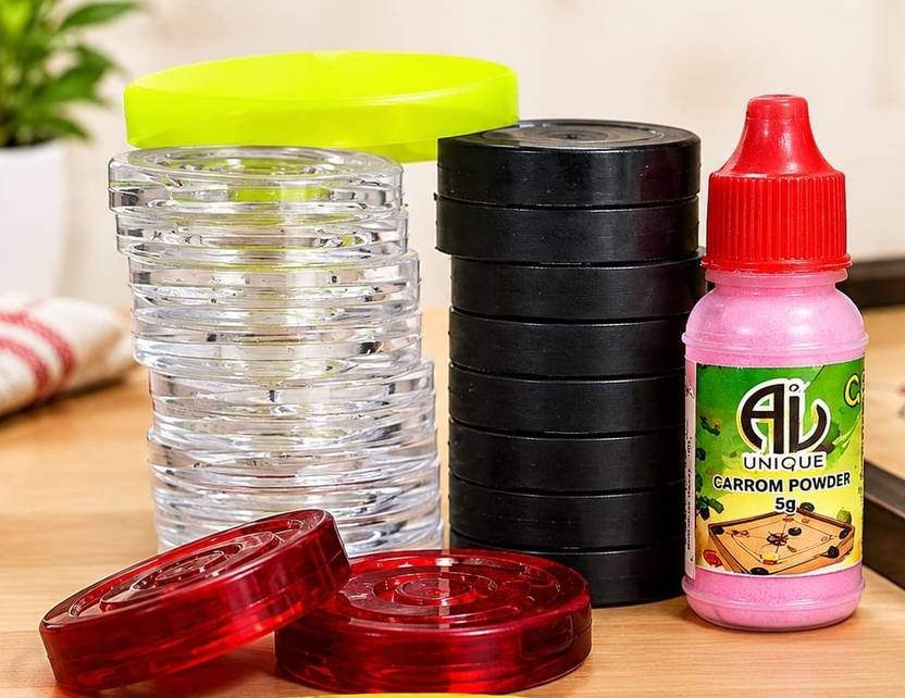 aunique 20 pcs Crystal carrom coin set with powder and stricker for carrom board game Carrom Pawns