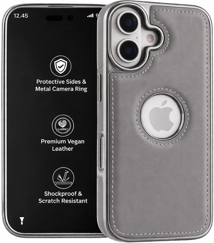 DCreate iPhone 16 Back Cover, Grey, Matte, Leather - Image 1