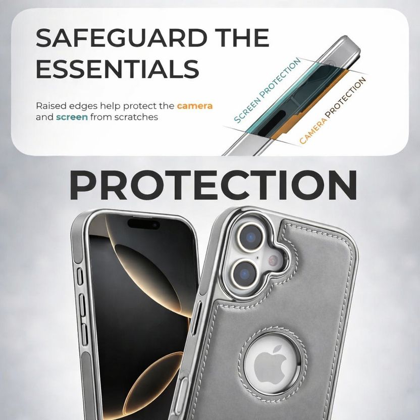 DCreate iPhone 16 Back Cover, Grey, Matte, Leather - Image 4