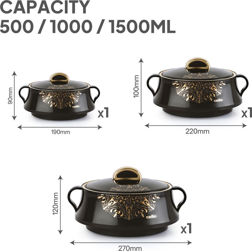 Cello Midas Thermoware Casserole Set (500+1000+1500ml) Pack of 3 - Image 8