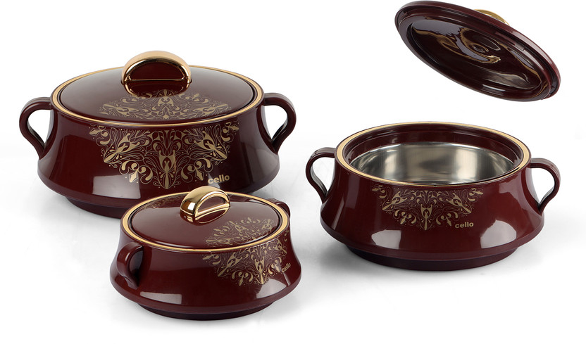 Cello Midas Casserole Gift Set with Inner Steel, 3pc (500ml, 1000ml, 1500ml), Brown (CLO_Midas_3PC_BRWN)