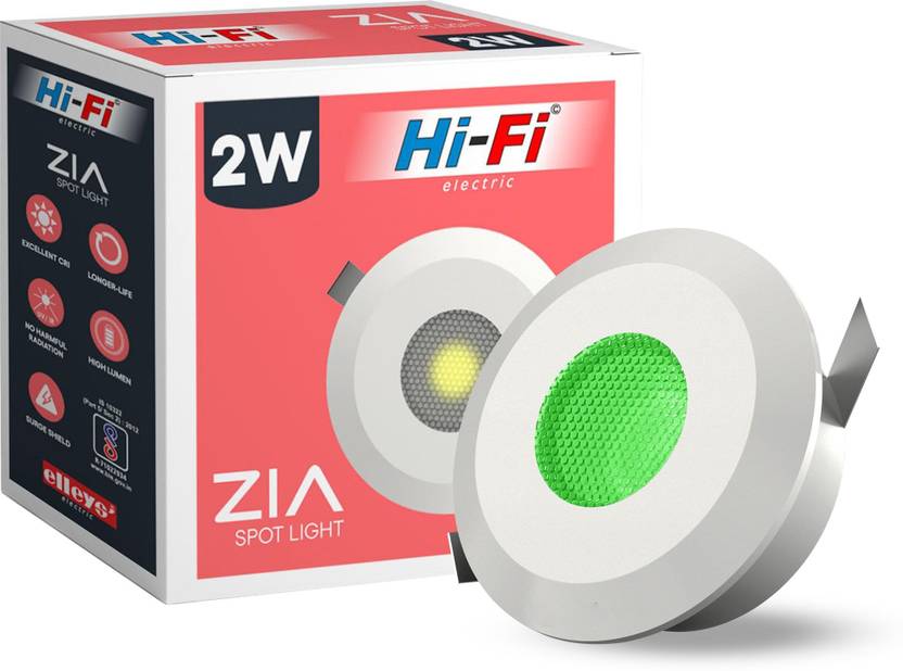 ELLEYS ZIA 2W LED Spotlight | Green Color |Downlight ceiling Light - Pack of 1 Ceiling Light Ceiling Lamp